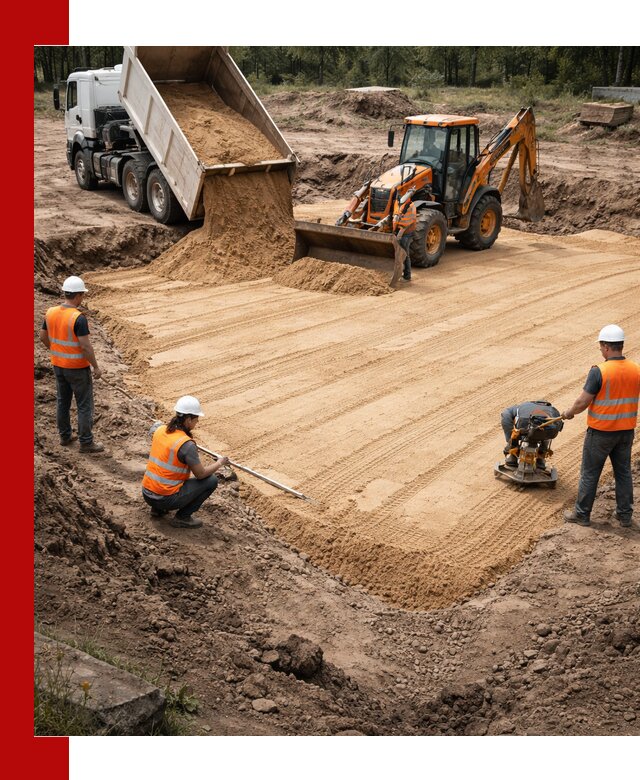 Устройство песчаной подушки для фундаментов и дорог в Рузаевке